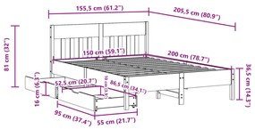 Σκελετός Κρεβ. Χωρίς Στρώμα Καφέ Κεριού 150x200 εκ Μασίφ Πεύκο - Καφέ