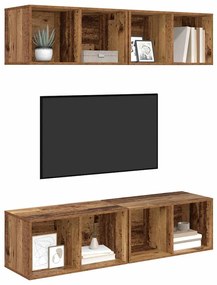 vidaXL Τηλεοπτική Κάβα Τοίχου 4 pcs Παλιό ξύλο 37 x 37 x 72 εκ