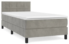 vidaXL Κρεβάτι Boxspring με Στρώμα Ανοιχτό Γκρι 100x200 εκ. Βελούδινο