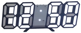 3D LED Διακοσμητικό Ρολόι Τοίχου / Επιτραπέζιο Ρολόι Μαύρη Βάση Λευκό Φως