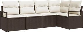vidaXL Σετ Καναπέ Κήπου 5 pcs Καφέ και Λευκό συνθετικό ρατάν