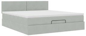vidaXL Οθωμανικό κρεβάτι με στρώμα&LEDs Ανοιχτό γκρι 160x200cm Βελούδο