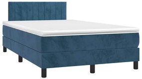 vidaXL Κρεβάτι Boxspring με Στρώμα & LED Σκ. Μπλε 120x190εκ. Βελούδινο