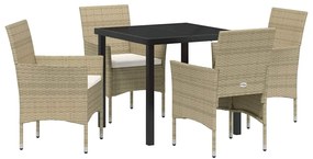 vidaXL Σέτ φαγητού για κήπο με μαξιλάρι 5 pcs Μπεζ Πολυ ράταν