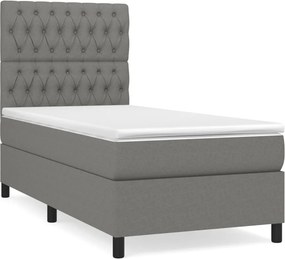 vidaXL Κρεβάτι Boxspring με Στρώμα Σκούρο Γκρι 90x200 εκ. Υφασμάτινο