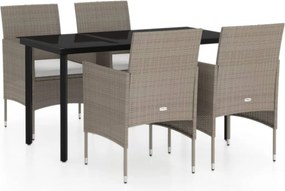 vidaXL Σετ Τραπεζαρίας Κήπου 5 Τεμαχίων Μπεζ και Μαύρο με Μαξιλάρια