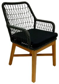 Armchair Elaiza teak wood and synthetic rope in natural-black shade with cushion 58x60x90cm 58x60x90 εκ.