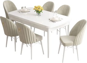 Extendable Dining Table &amp; Chairs Set (7 Pieces) Roz - White, Cream White
Cream