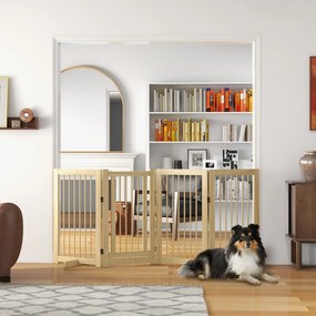 PawHut Πάνελ Φραγής Σκύλου, αυτόνομο, πτυσσόμενο, πόρτα &amp; πόδια, ξύλινο πλαίσιο, 220x36x91cm