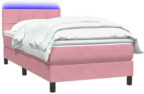 vidaXL Κρεβάτι Boxspring με Στρώμα &amp; LED ροζ 100x220 cm Βελούδινο