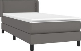 vidaXL Κρεβάτι Boxspring με Στρώμα Γκρι 100x200εκ. από Συνθετικό Δέρμα