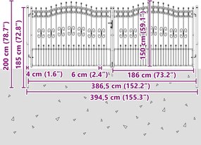 vidaXL Πόρτα Περίφραξης KAMPEN με Κορυφή Δόρυ Μαύρη 394,5x150 εκ. Ατσάλι