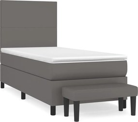 vidaXL Κρεβάτι Boxspring με Στρώμα Γκρι 100x200εκ. από Συνθετικό Δέρμα