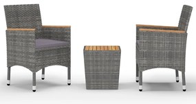 vidaXL Σετ Επίπλων Bistro 3 Τεμαχίων Γκρι Συνθετικό Ρατάν/Ξύλο Ακακίας
