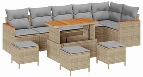 vidaXL Σετ Καναπέ Κήπου με μαξιλάρι 10 pcs Μπεζ Πολυ ράταν