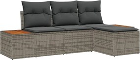vidaXL Σετ Καναπέ Κήπου με μαξιλάρι 4 pcs Γκρι Πολυ Ρατάν