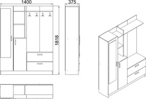 Έπιπλο Εισόδου Πεύκο Atlantic / Λευκό DD5 140x36,8x181,8