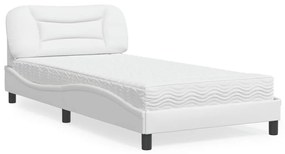 Κρεβάτι με Στρώμα Λευκό 100x200 εκ. από Συνθετικό Δέρμα