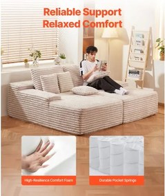 VEVOR Oversized Double Chaise Lounge 82.7-Inch Corduroy Loveseat Sofa Beige