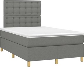 vidaXL Κρεβάτι Boxspring με Στρώμα &amp; LED Σκ.Γκρι 120x190εκ. Υφασμάτινο