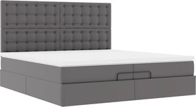 VidaXL Οθωμανικό κρεβάτι με στρώματα & LEDs Γκρι Faux Leather