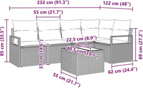 vidaXL Σετ Καναπέ 6 pcs Γκρι συνθετικό ρατάν