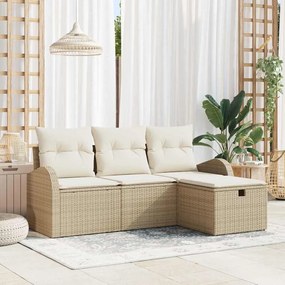 vidaXL Σετ Καναπέ Κήπου με μαξιλάρι 4 pcs Μπεζ Πολυ ράταν