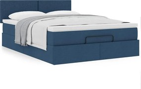 vidaXL Οθωμανικό κρεβάτι με στρώμα μπλε 140x190cm ύφασμα