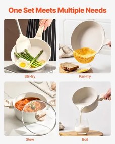 VEVOR 17 Piece Pots and Pans Set Granite Nonstick Kitchen Cookware White