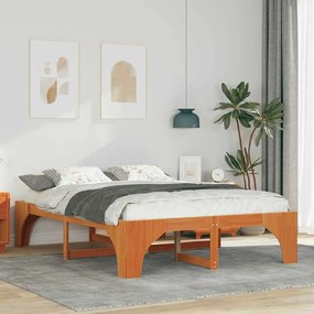 vidaXL Κρεβάτι δαπέδου Καφέ 150 x 200 cm Μασίφ ξύλο πεύκου