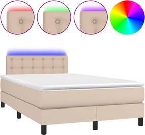 vidaXL Κρεβάτι Boxspring Στρώμα&amp;LED Καπουτσίνο 120x200 εκ. Συνθ. Δέρμα