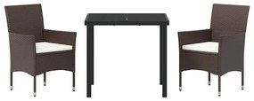 vidaXL Σέτ φαγητού για κήπο με μαξιλάρι 3 pcs Καφέ συνθετικό ρατάν