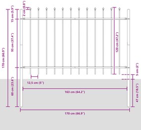 vidaXL Φράχτης κήπου  με αιχμητή κορυφή Γκρι 1,7x1,2 μ Μέταλλο