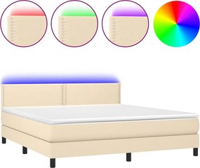 vidaXL Κρεβάτι Boxspring με Στρώμα &amp; LED Κρεμ 180x200 εκ. Υφασμάτινο
