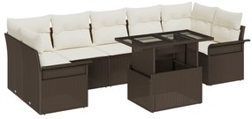 vidaXL Σετ 8 τμχ καναπέ κήπου με μαξιλάρια Καφέ Πολυ ράτανα
