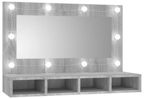 vidaXL Έπιπλο Καθρέπτη με LED Γκρι Sonoma 90x31,5x62 εκ.