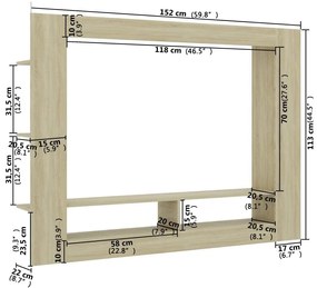 Έπιπλο Τηλεόρασης Sonoma Δρυς 152x22x113 εκ. Επεξεργασμένο Ξύλο - Καφέ