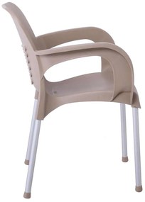 LARA-II Πολυθρόνα Dining Στοιβαζόμενη, ALU Silver, PP Tortora