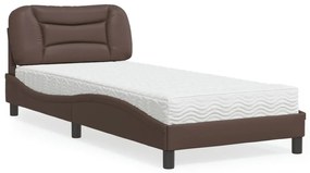 Κρεβάτι με Στρώμα Καφέ 90x190 εκ. από Συνθετικό Δέρμα - Καφέ