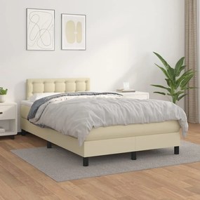 vidaXL Κρεβάτι Boxspring με Στρώμα Κρεμ 120x200εκ. από Συνθετικό Δέρμα