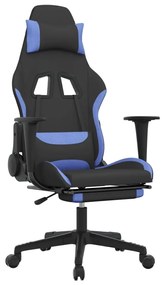 Καρέκλα Gaming Μαύρη/Μπλε Ύφασμα με Υποπόδιο - Μαύρο