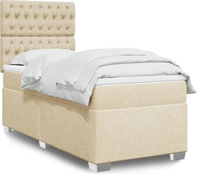 vidaXL Κρεβάτι Boxspring με Στρώμα Κρεμ 90x200 εκ.Υφασμάτινο