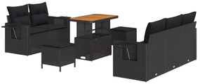 Σετ Καναπέ Κήπου με μαξιλάρι 8 pcs Μαύρο συνθετικό ρατάν