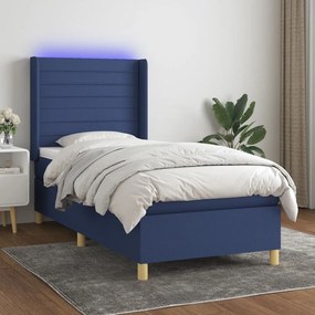 Κρεβάτι Boxspring με Στρώμα &amp; LED Μπλε 90x190 εκ. Υφασμάτινο - Μπλε