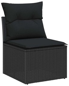 vidaXL σετ καναπέ κήπου 6 τεμαχίων  με μαξιλάρια από μαύρο πολυ-ράτζιν και ακακία
