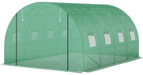 Outsunny Πολυ-τούνελ θερμοκήπιο με πλαστικό κάλυμμα και ατσάλινο σκελετό, θερμοκήπιο που πατάς με ρολό πόρτες, πράσινο