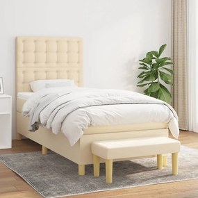 Κρεβάτι Boxspring με Στρώμα Κρεμ 90x190 εκ.Υφασμάτινο - Κρεμ