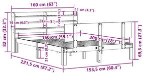 Πλαίσιο Κρεβατιού Κεφαλάρι Λευκό 150x200εκ Μασίφ Πεύκο - Λευκό