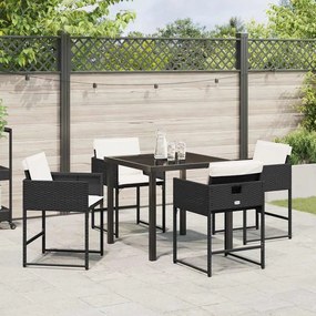 vidaXL Σέτ φαγητού για κήπο με μαξιλάρι 5 pcs Μαύρο Πολυ ράταν