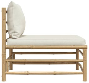 vidaXL Καναπές Κήπου Μεσαίος από Μπαμπού με Λευκά Κρεμ Μαξιλάρια